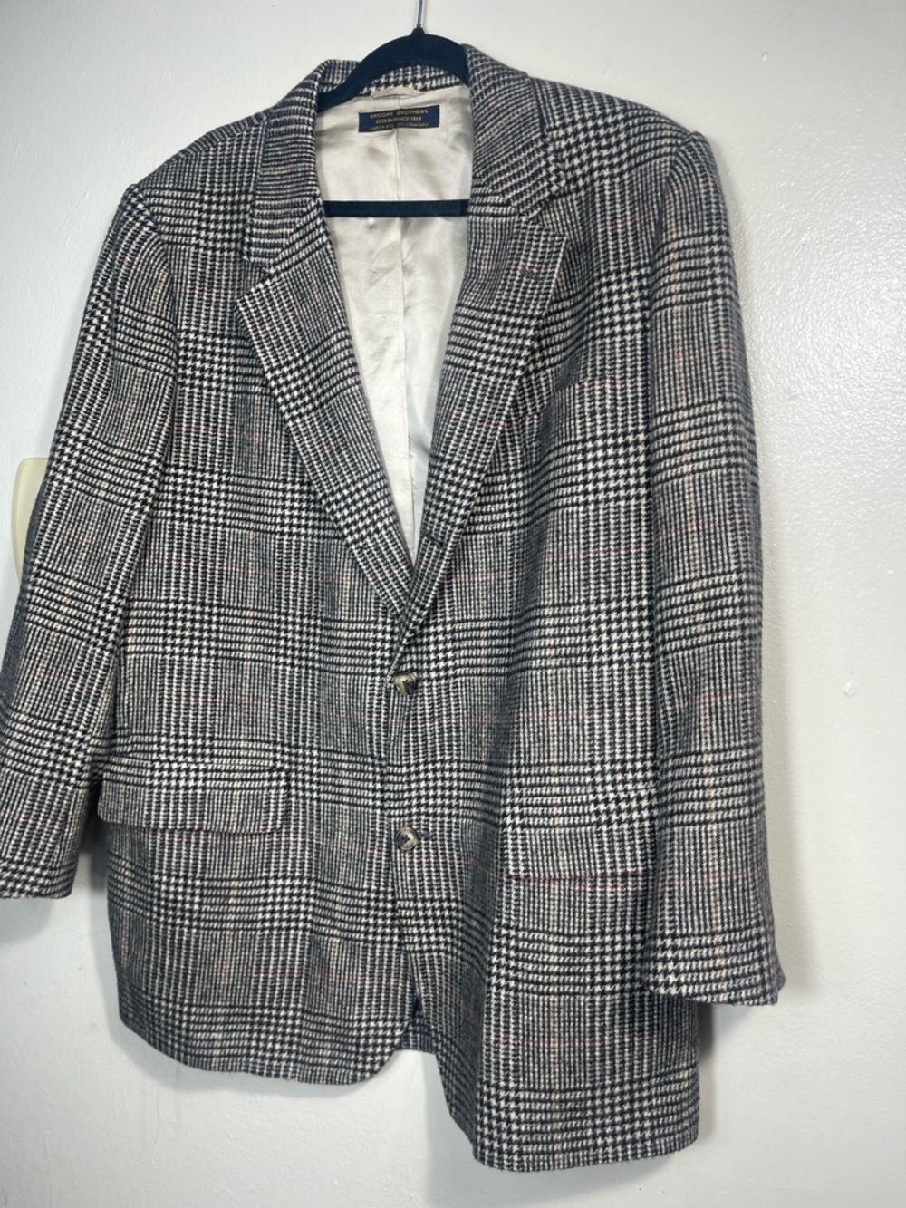 Vtg Brooks Brothers Camel Hair Sport Coat Mens 43R Gray Black Glen Plaid Jacket